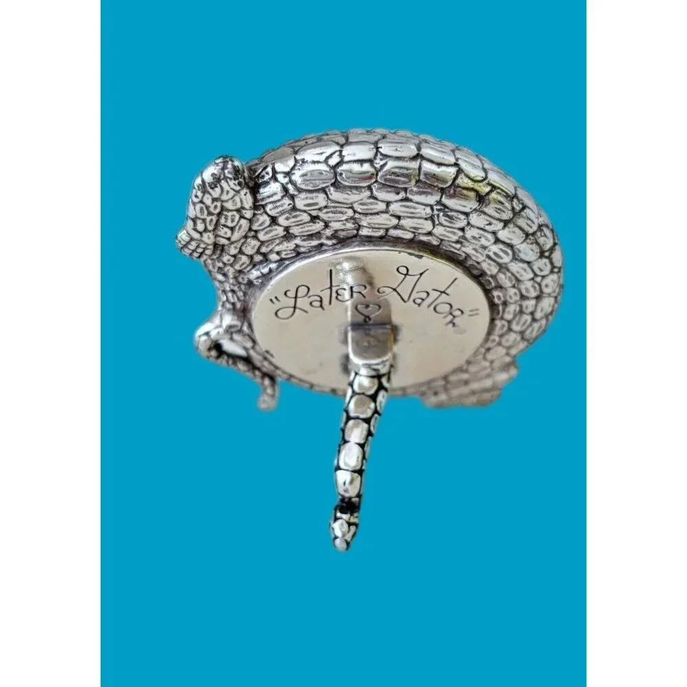 Brighton Silver Tone Rhinestone Alligator Clock Back Later Gator New Battery